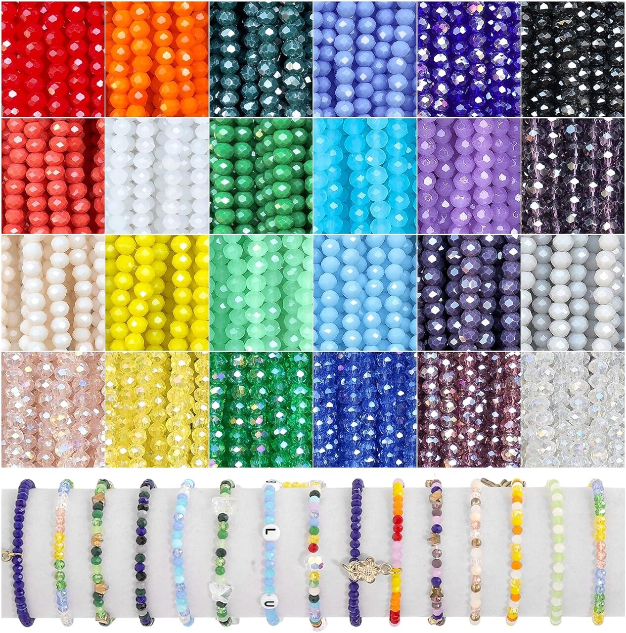 2400Pcs 4mm Glass Beads for Jewelry Making Crystal Beads for Bracelets, Faceted Bead Friendship Bracelet Kit